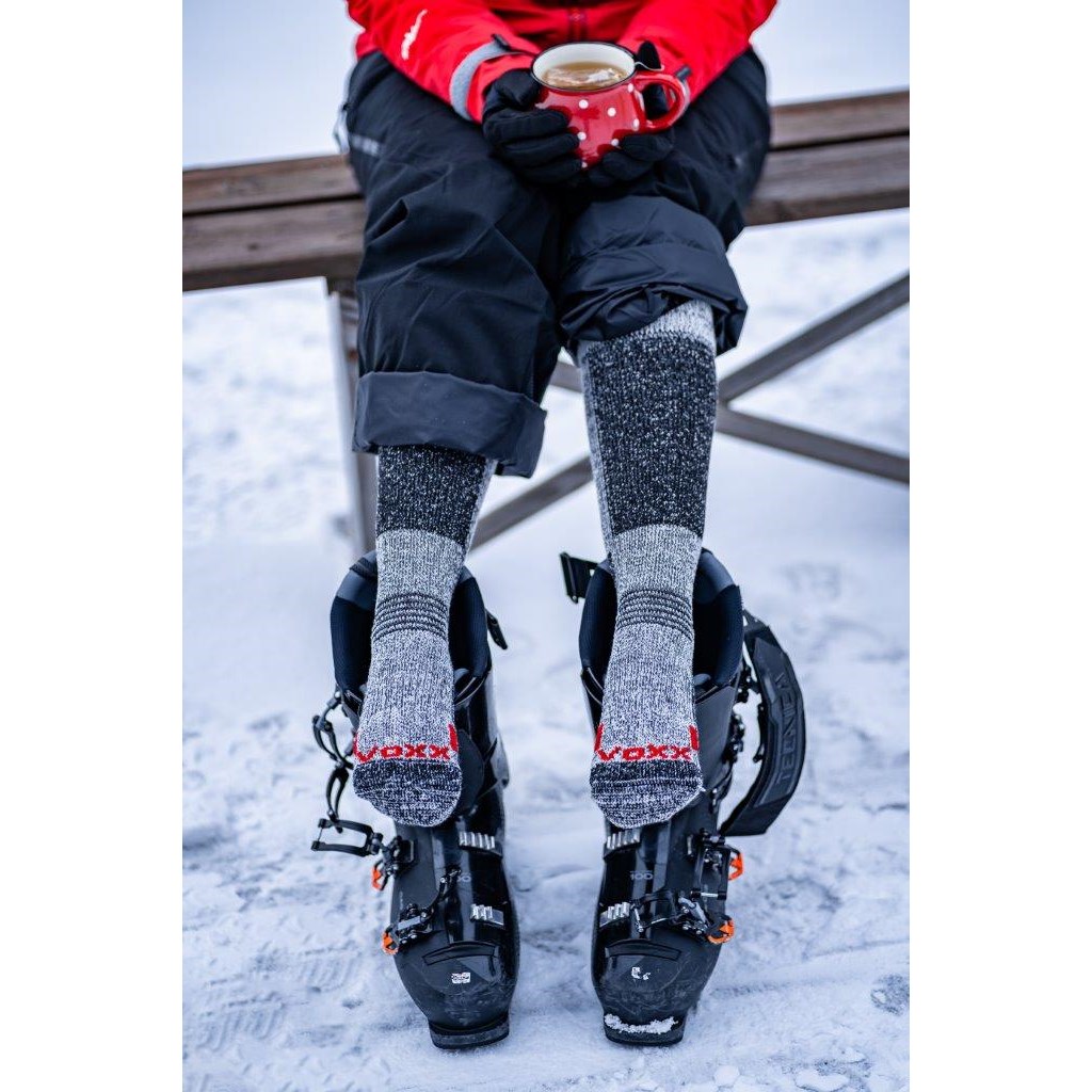 Podkolenky zimní thermo ORBIT z merino vlny ŠEDÉ MELÉ S ČERVENOU VoXX 124813 L-11