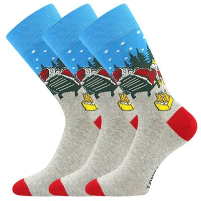 Ponožky slabé vánoční DAMER obrázkové se SANTOU popíjící pivo