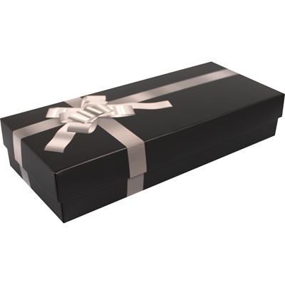 Krabička dárková papírová luxusní ČERNÁ se stříbrnou mašlí