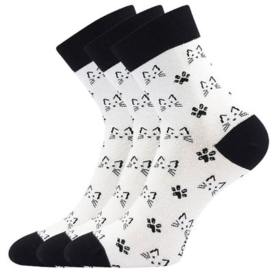 Ponožky společenské vtipné DEVIVE s obrázky KOČEK v bílé