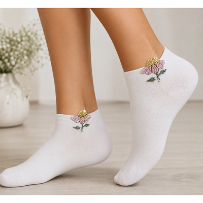 Ponožky dámské elegantní FLITANA 02 s kamínky BÍLÉ