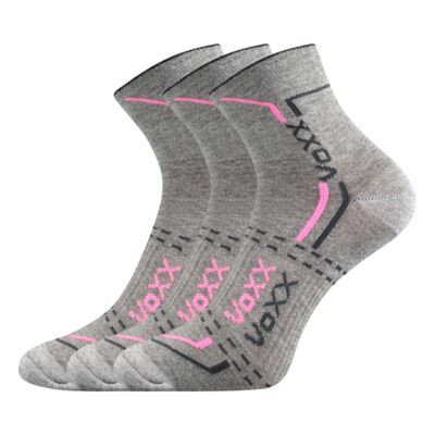 Ponožky bavlněné sportovní FRANZ 03 světle šedé melé s růžovou (3 páry)