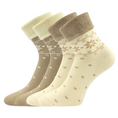 Ponožky dámské celofroté FROTANA s norským vzorem ANGORA (béžová/přírodní) (2 páry)