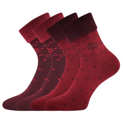 Ponožky dámské celofroté FROTANA s norským vzorem RED WINE (vínová/tmavě červená) (2 páry)