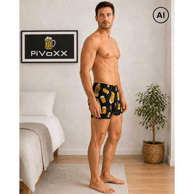 Boxerky pánské obrázkové KEVIN bavlněné PIVO velké ČERNÉ