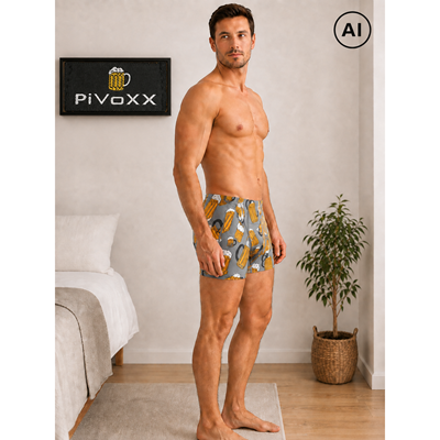 Boxerky pánské obrázkové KEVIN bavlněné PIVO velké SVĚTLE ŠEDÉ