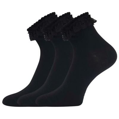 Ponožky dámské bavlněné zdobené krajkou KRAJKA černé