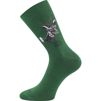 Ponožky pánské slabé LASSY tmavě zelené s obrázkem SRNCE