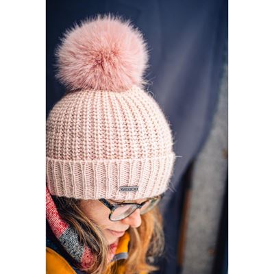 Čepice dámská pletená MINOR s merino a bambulí RŮŽOVÁ