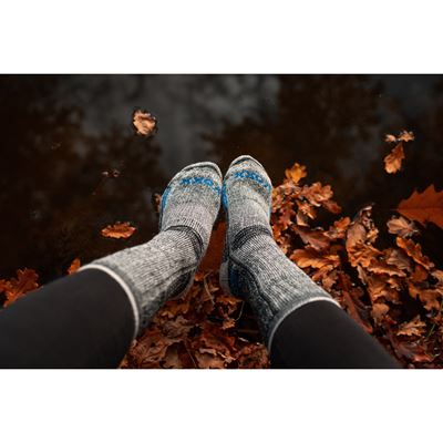 Ponožky zimní thermo ORBIT z merino vlny ŠEDÉ MELÉ S MODROU