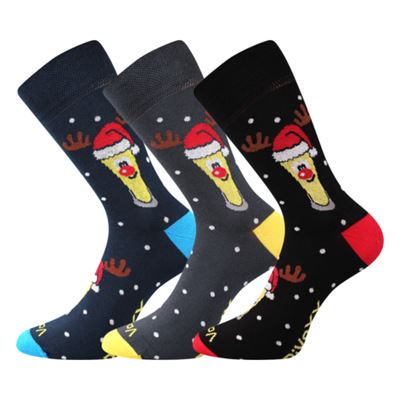 Ponožky pánské vánoční PIVOXX vtipné s obrázky PIVA ve sklenici (3 páry)