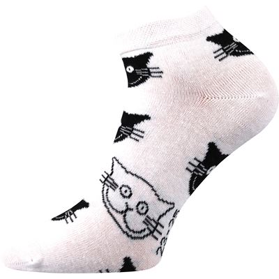 Ponožky dámské nízké PIKI 52 letní S KOČKAMI bílé