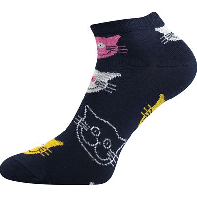 Ponožky dámské nízké PIKI 52 letní S KOČKAMI mix barevné (3 páry)