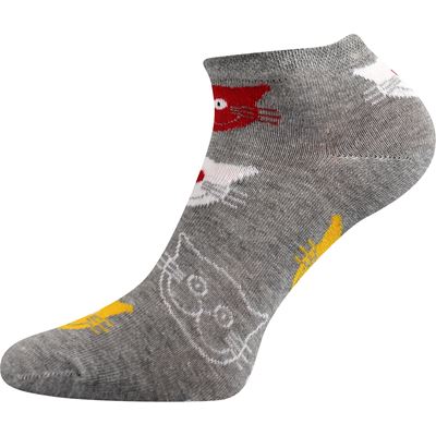 Ponožky dámské nízké PIKI 52 letní S KOČKAMI mix barevné (3 páry)