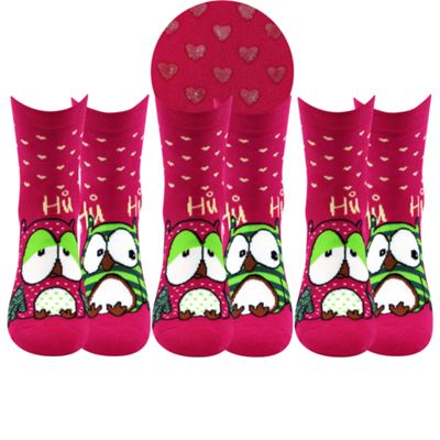 Ponožky dámské celofroté PRUHANA ABS 12 se sovičkami MAGENTA (3 páry)