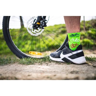 Ponožky cyklistické RALF X obrázkové BIKE ZELENÉ