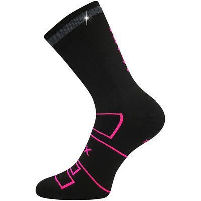 Ponožky sportovní REFLEXON s reflexním prvkem ČERNÉ s neon růžovou