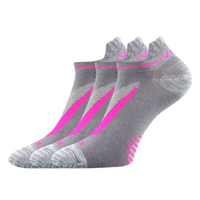 Ponožky krátké slabé REX 10 bavlněné ŠEDÉ s růžovou (3 páry)