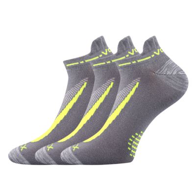 Ponožky krátké slabé REX 10 bavlněné ŠEDÉ se žlutou (3 páry)