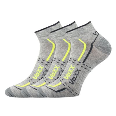 Ponožky krátké slabé REX 11 bavlněné SVĚTLE ŠEDÉ MELÉ se žlutou (3 páry)