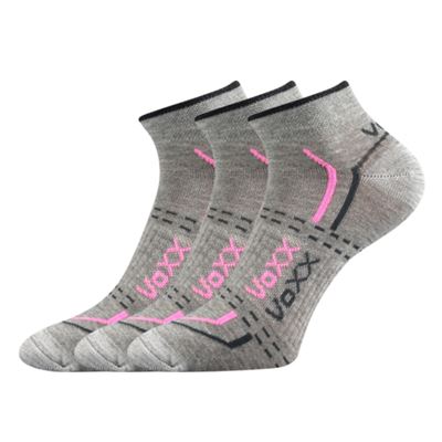 Ponožky krátké slabé REX 11 bavlněné SVĚTLE ŠEDÉ MELÉ s růžovou (3 páry)