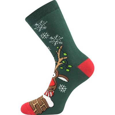 Ponožky vánoční froté RUDY se sobíkem TMAVĚ ZELENÉ