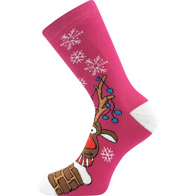 Ponožky vánoční froté RUDY se sobíkem RŮŽOVÉ