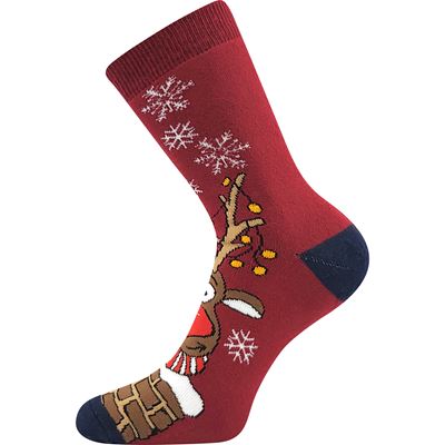 Ponožky vánoční froté RUDY se sobíkem VÍNOVÉ