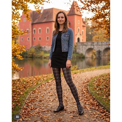 Punčochové kalhoty SARA kostkované ČERNO-ČERVENÉ