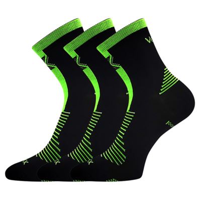 Ponožky slabé z merino WORALF s ionty stříbra ČERNÉ s neon zelenou